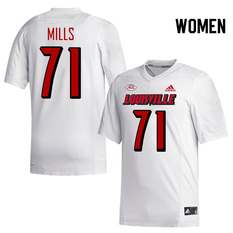 Women #71 Monroe Mills Louisville Cardinals College Football Jerseys Stitched-White